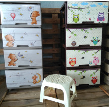 Chest with decor on 4 drawers Owls / dark brown