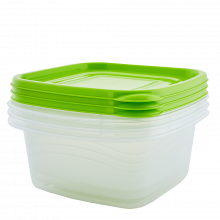 Комплект контейнери за хранителни продукти Омега квадратни 2,1л(3бр) прозр./олива