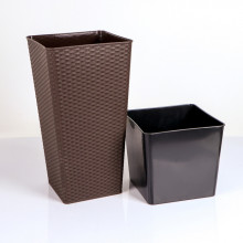 Tall RATTAN square flowerpot 16.0x16.0x30.0 cm