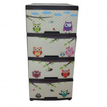 Chest with decor on 4 drawers Owls / dark brown
