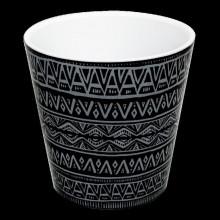 Саксия ДЕКО Etno с двойно дъно и декор 13,0х12,5 см черен/бял